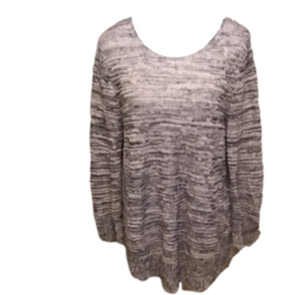 Eileen Fisher Women's M Gray Organic Linen Long Sleeve Open Knit Sweater